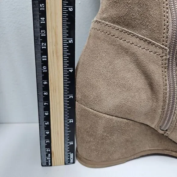 Apepazza Ninfa Boots Womens 9.5 Tan Suede Leather Wedge Boho Tribal Patchwork - Picture 13 of 14